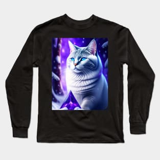 Sparkling British Shorthair In Snowy Forest Long Sleeve T-Shirt